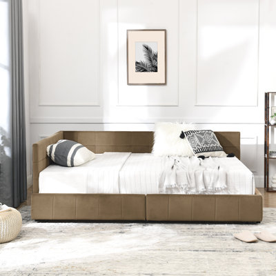 Full Size Bed Frame With Velvet Upholstery And Feet - Pink For Bedroom Living Area Drawer Room