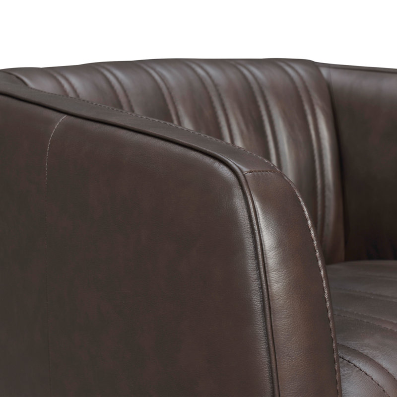 Dingeman 31.12" Wide Top Grain Leather Swivel Barrel Chair, Espresso Genuine Leather