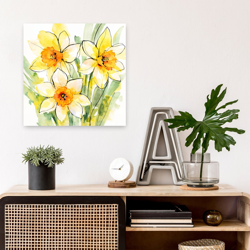 Jonquilles jaunes en fleurs, impression délicate de jonquille délicate et colorée, 18" H x 18" W