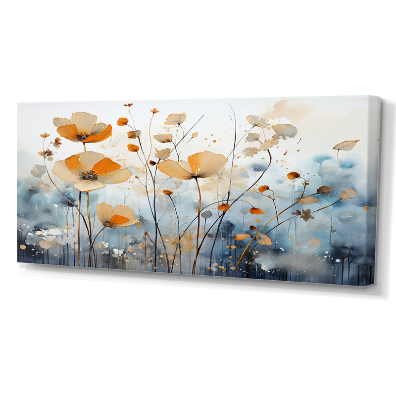 Art sur toile, "Orange Mute Botanicals II", Toile tendue, H 28 po x l 60 po x P 1,5 po