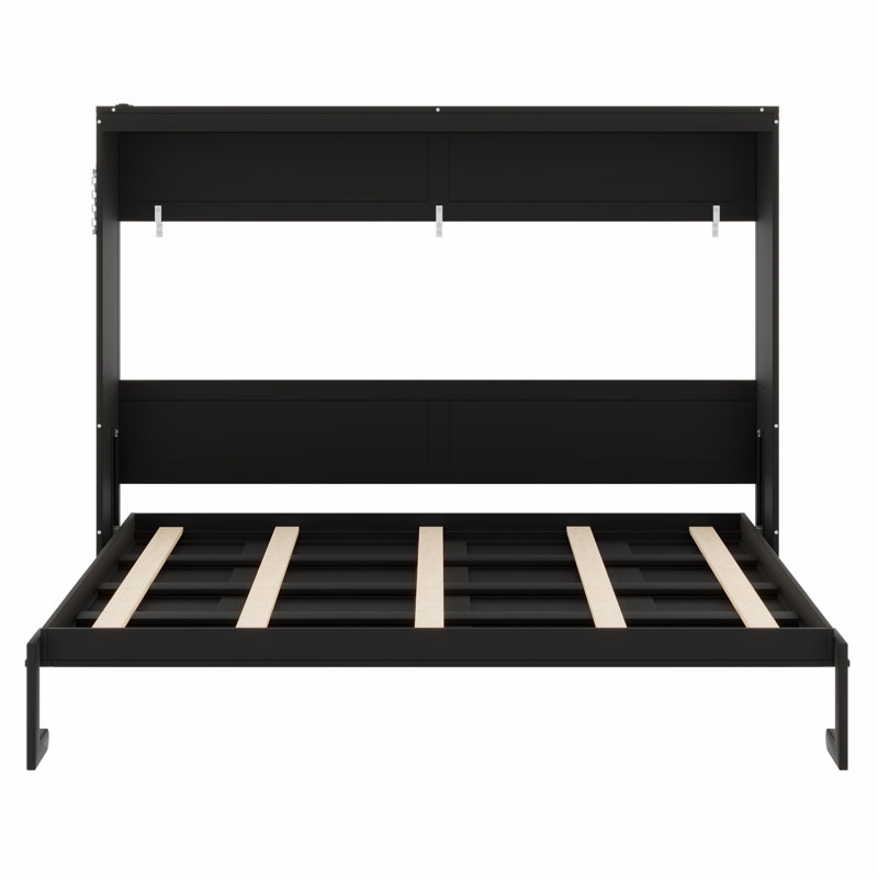 Lit escamotable polyvalent avec motif imprimé tendance, lumières DEL sous le lit et chargeur USB, Noir
