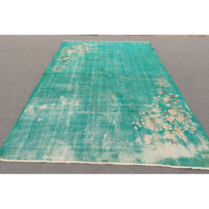 Grand tapis Oushak turc Anatolian au design marocain vert rétro pour le décor du salon