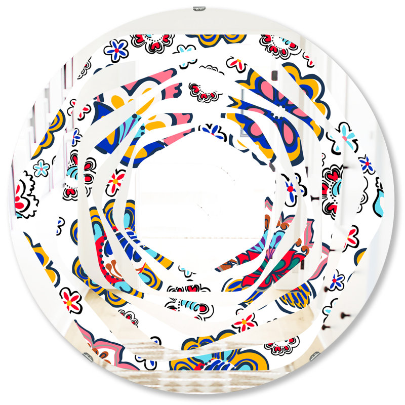 Miroir mural Whirl Coastal, H 31,5 po x l 31,5 po, Tourbillon de fleurs dessinées à la main II