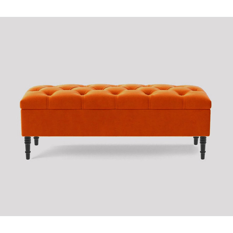 Alyana 120cm Wide Tufted Rectangle Ottoman Storage Bench, Upholstery Velvet Shoe Bench with Turned Wooden Legs