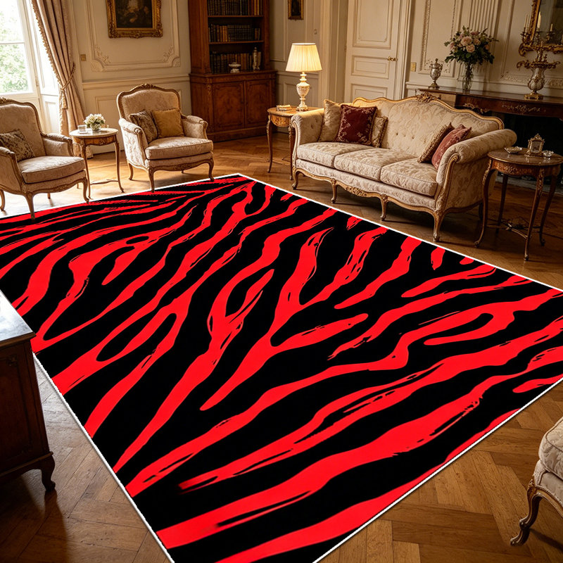 1PC Red & Black Zebra Stripe Print area rugs, Soft and Comfortable, easy-to-maintain, machine washable Indoor floor mat, suitable for living room, bedroom, dining room, entryway, backyard patio, front porch, hallway, Home Decor, Outdoor Decor.