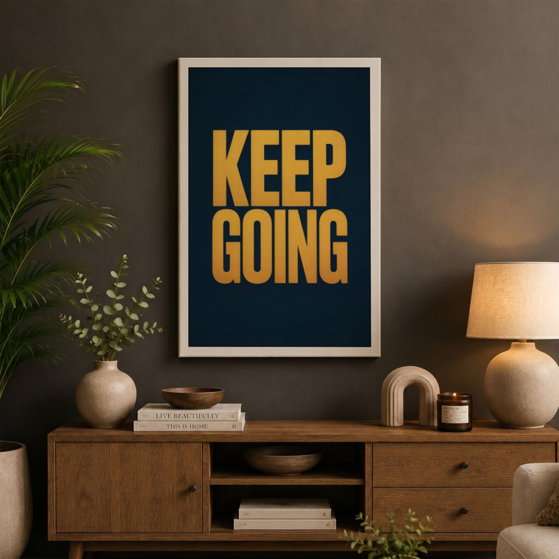 Keep Going Typography 1 Piece Wrapped Canvas Wall Art, 24x16 - 61.0 x 40.6 cm, Terracotta Border