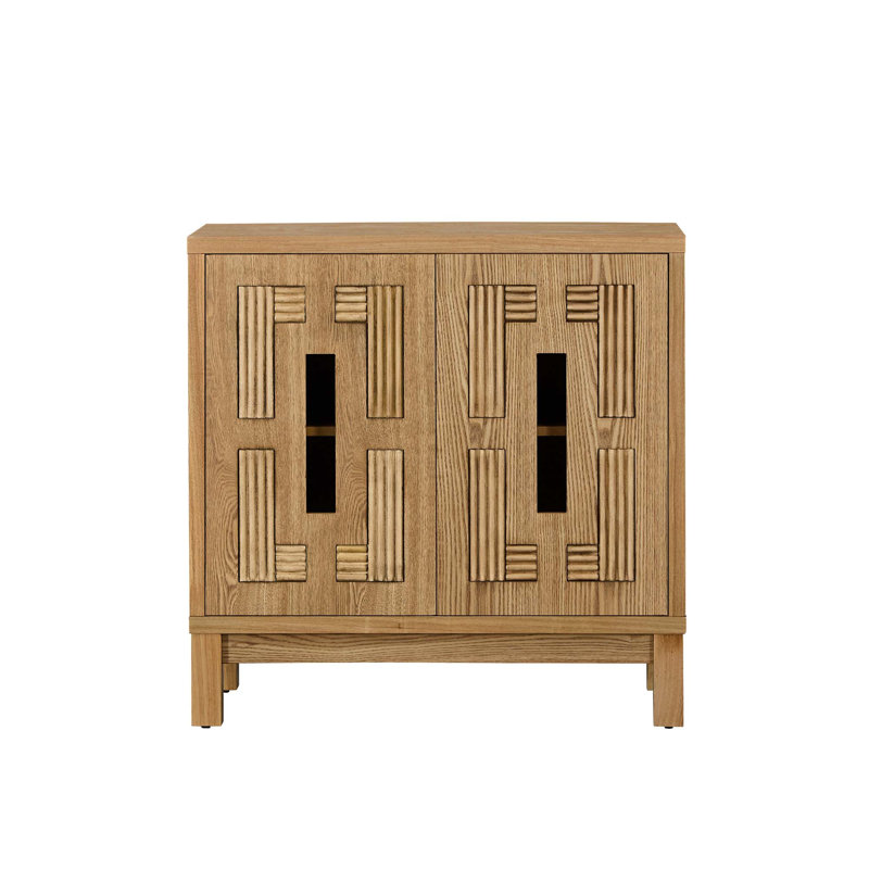 Buffet Mid-Century moderne avec design ajouré sculpté et tablette de rangement réglable, Bois naturel