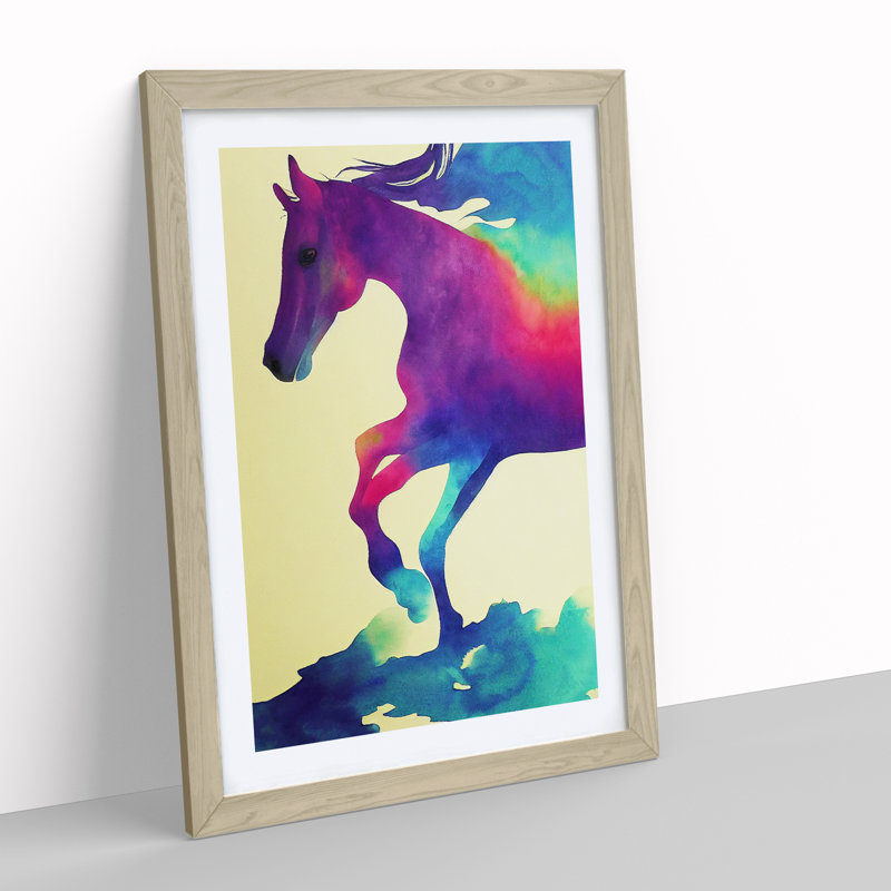 Watercolour Horse No.4 Abstract - Wall Art, 48cm H x 36cm W, Oak Framed Paper, White
