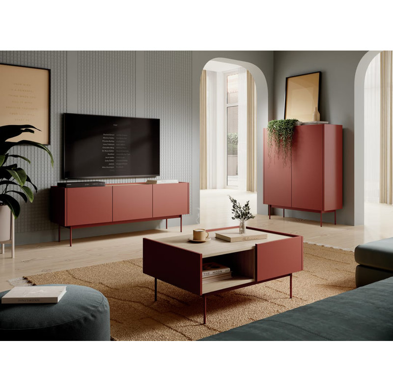 Chavey Coffee Table with Storage, Red