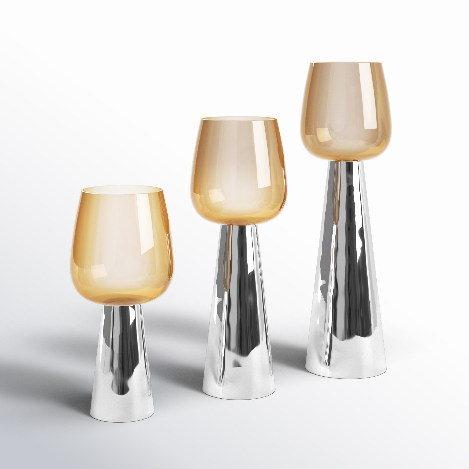 Merriweather 3-Piece Candle Holder Set, Polished Silver
