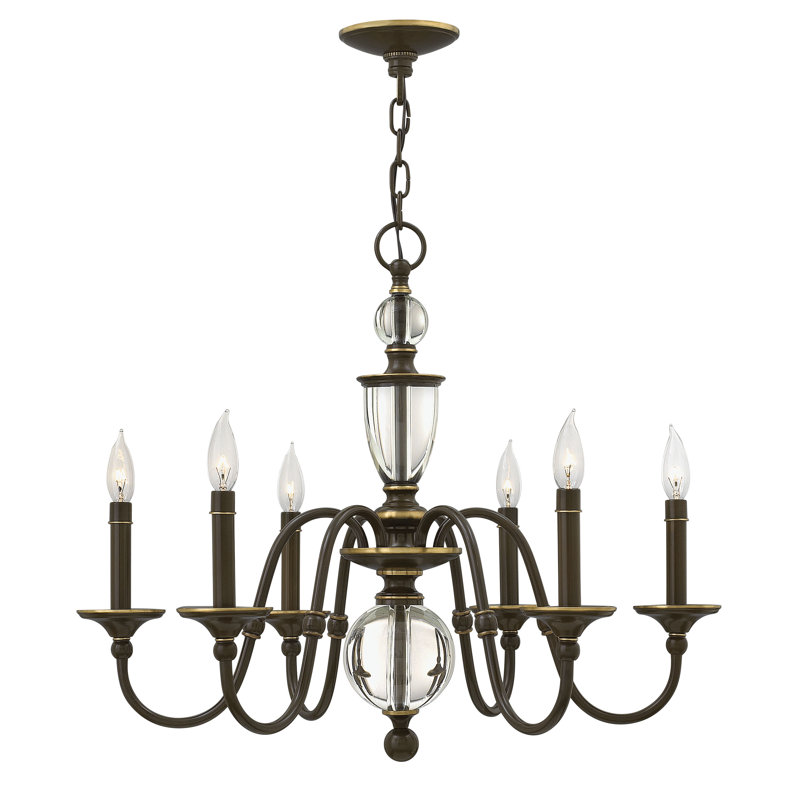 Eleanor 6-Light Oiled Bronze Crystal Candle Chandelier