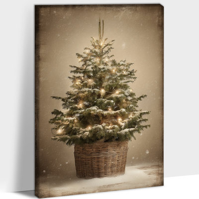 Grande œuvre d'art de sapin de Noël - décoration murale de photos de Noël rétro, art mural sur toile enneigé pour le salon