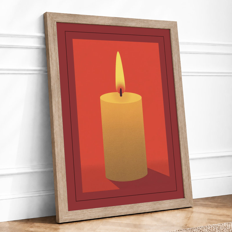 Golden Flame Minimalist - Framed Print, A3 - 42.0 x 29.7 cm, Oak