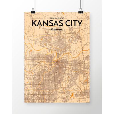 «Kansas City City Map», reproduction d'impression sur affiche en orange clair