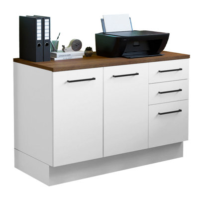 Office Storage Cabinet with 2 Doors & 3 Drawers – Pantry Storage for Office Supplies & Documents - White by Latitude Run