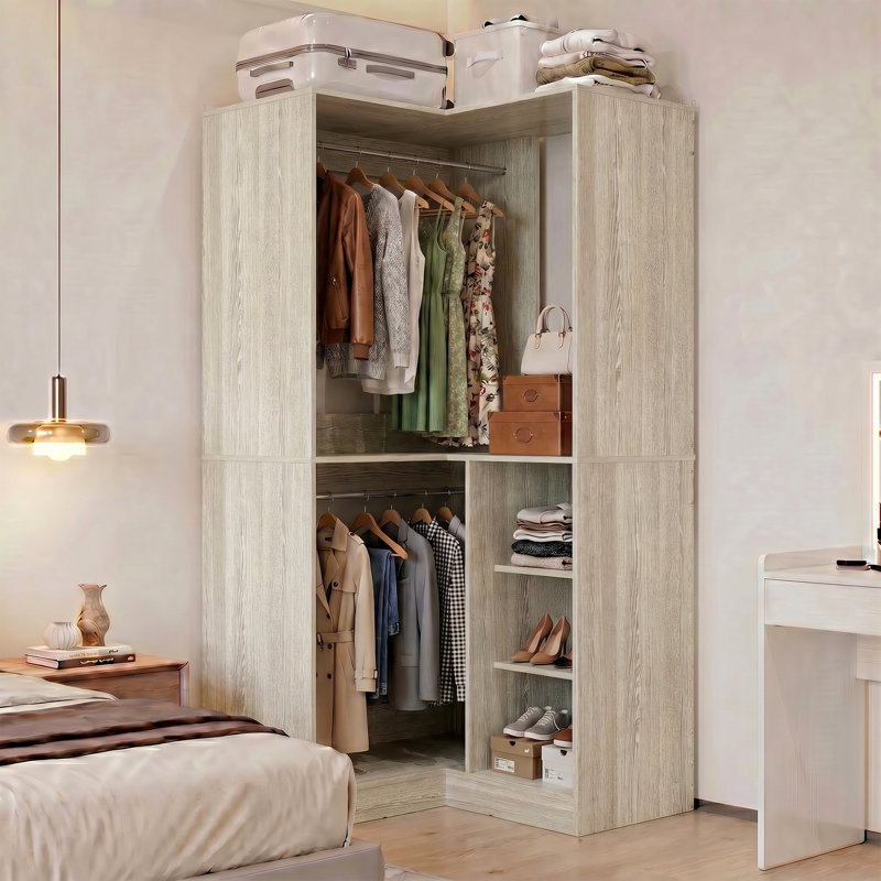  36'' W Corner Closet System with Hanging Rods, White Oak