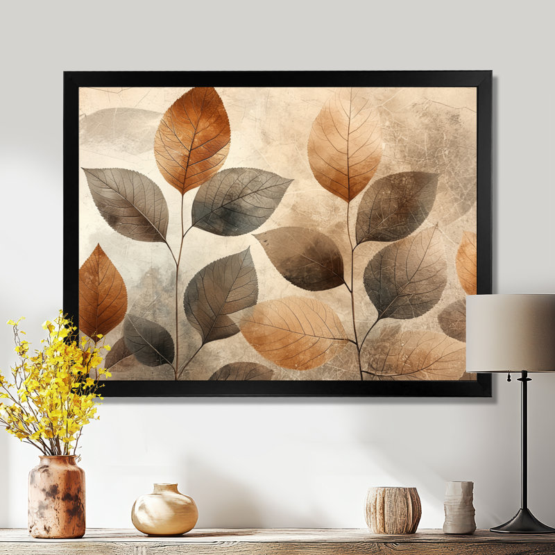 Taupe, feuilles, mosaïque, collage III - feuilles, art mural, Reproduction encadrée d'une seule photo, H 30 po x l 40 po