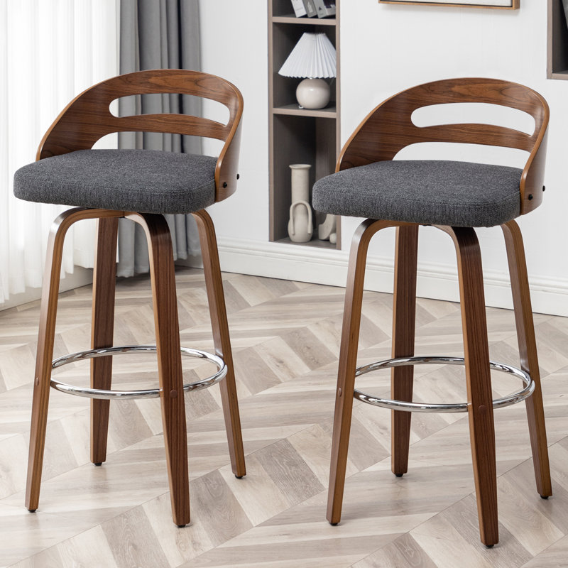 Tabourets de bar pivotants rembourrés Mahtab, Gris, Tabouret de bar (siège d'une hauteur de 30,31 po)