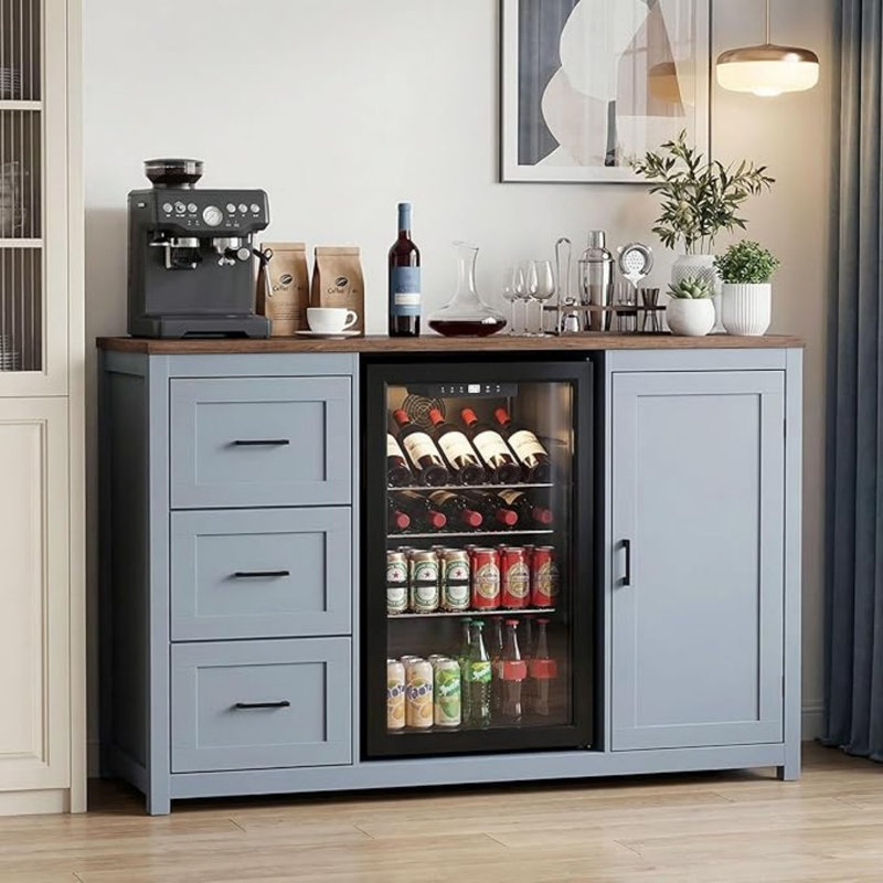 52 Inch Kitchen Island with Mini Fridge Space, Outlet & Storage, 52" L, BLUE
