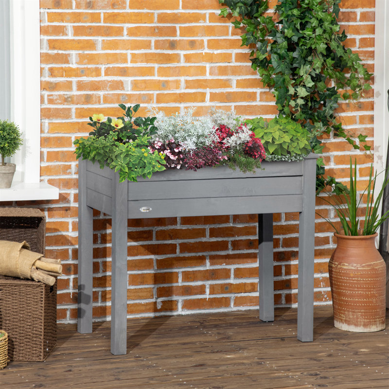 Boîte à fleurs surélevée en bois avec pieds, auto-vidange et doublure de lit pour un jardinage facile et une utilisation efficace de l'espace