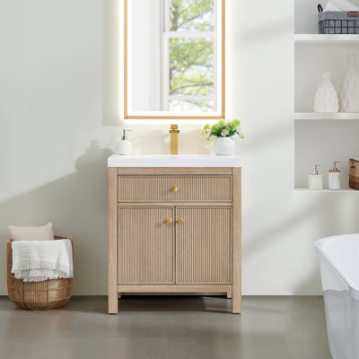 Meuble-lavabo simple Lala de 30 po en pierre reconstituée avec lavabo intégré, sans miroir.