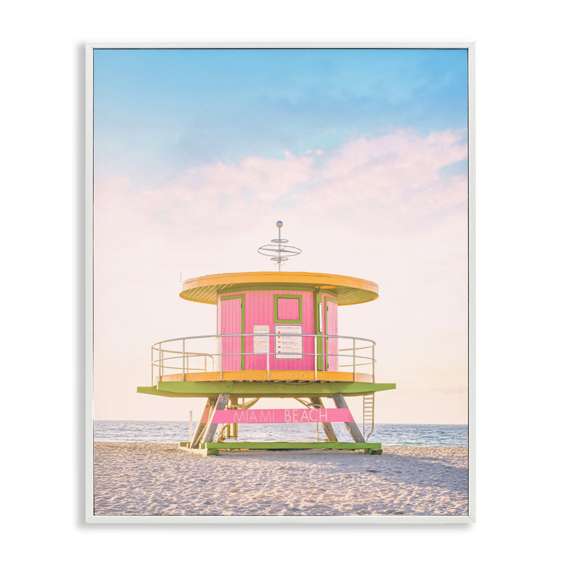Giclée rose encadrée, par Sissi et Seb, H 30 po x l 24 po, Estampe numérique encadrée blanc bord de mer