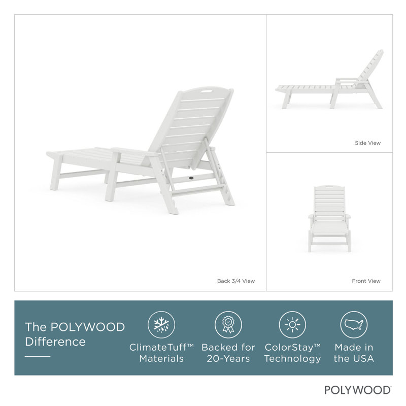 POLYWOOD Nautical Chaise with Arms, White