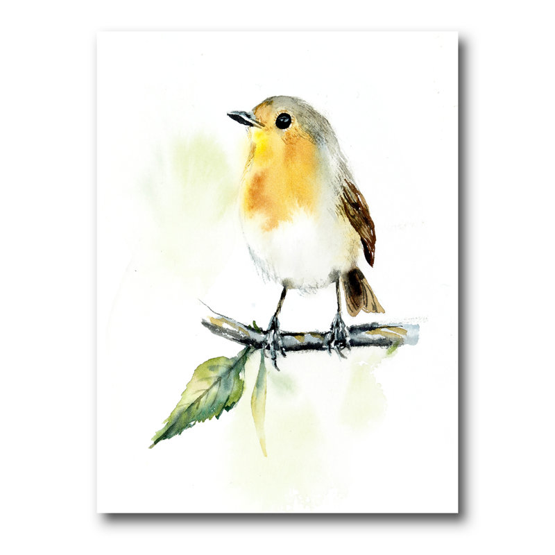 Petit oiseau sur une branche - peinture sur toile, H 40 po x l 30 po x P 1 po, Toile tendue