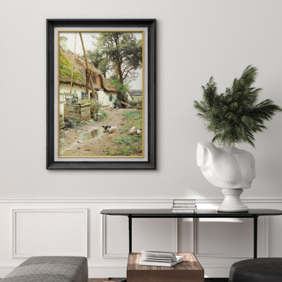 Rustic Thatched Cottage Farmyard Ducks Artwork, Country Farmhouse Landscape Pictures, Framed Canvas Giclee Print Wall Art
