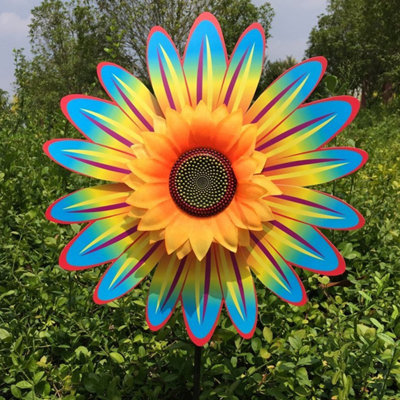 Sunflower Windmill - Outdoor Garden Lawn Decoration - Blue and orange sunflower