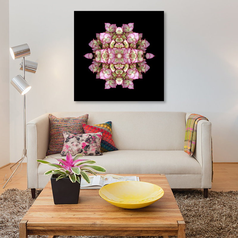 « hortensia symmetry », impression sur toile, H 12 po x l 12 po x P 1,5 po, Pas de tapis, Toile tendue