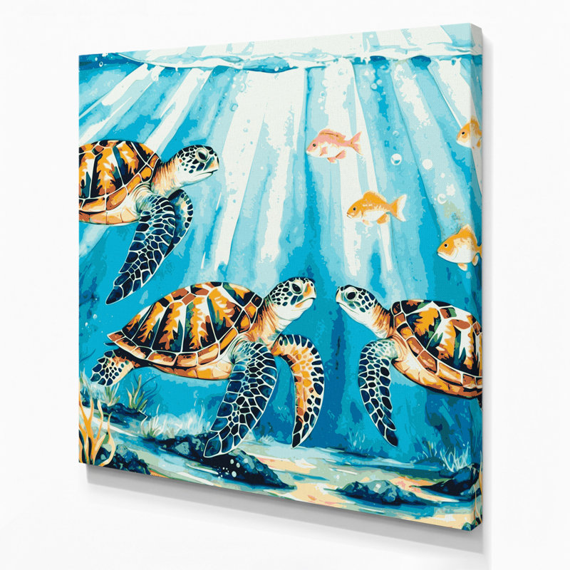 «Hawaiian Sea Turtles», art mural sur toile verte, H 20 po x l 30 po