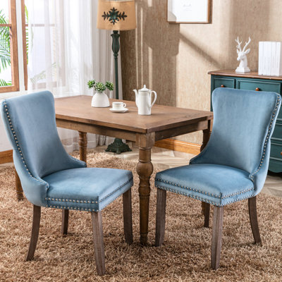 2 chaises en velours bleu, pieds en bois massif, coussin avec ressort en acier, chaises de salle à manger rembourrées Sw8809lb de 2, velours, structure, dossier relaxant, moderne,