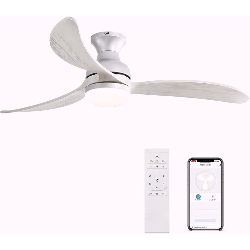 Ventilateur de plafond moderne de 52 pouces avec moteur à courant continu réversible à télécommande à 3 pales en bois massif à intensité variable
