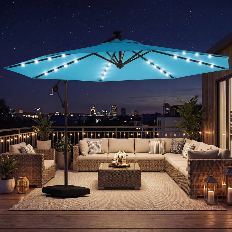 Parasol suspendu en porte-à-faux 10 pi avec 32 lumières DEL rouges, Vert