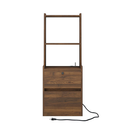 Ensemble de 2 tables de chevet avec station de charge, table de chevet intelligente avec veilleuse, table de chevet moderne avec bibliothèque, tables de chevet avec armoire de rangement pour chambre à coucher, bois