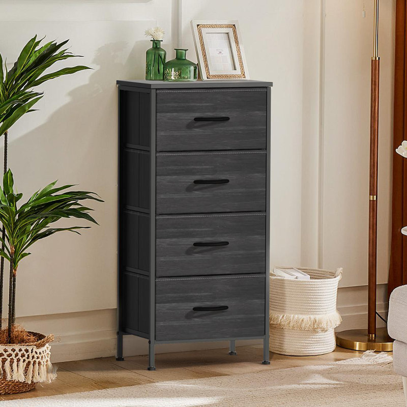 Enegess 4 Drawer Storage Dresser Chest, Black Wood