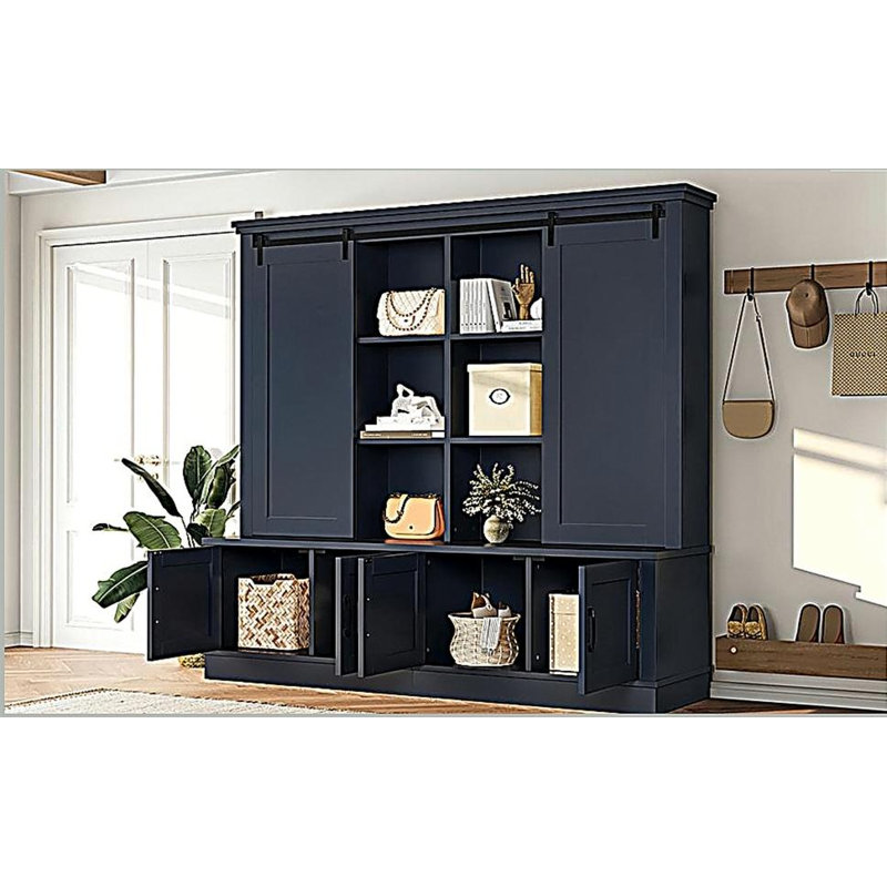 The multifunctional entryway cabinet features sliding rails for ample storage space, cleverly combining a storage unit with a tree-shaped entryway design. Ideal for living rooms and hallways,Blue