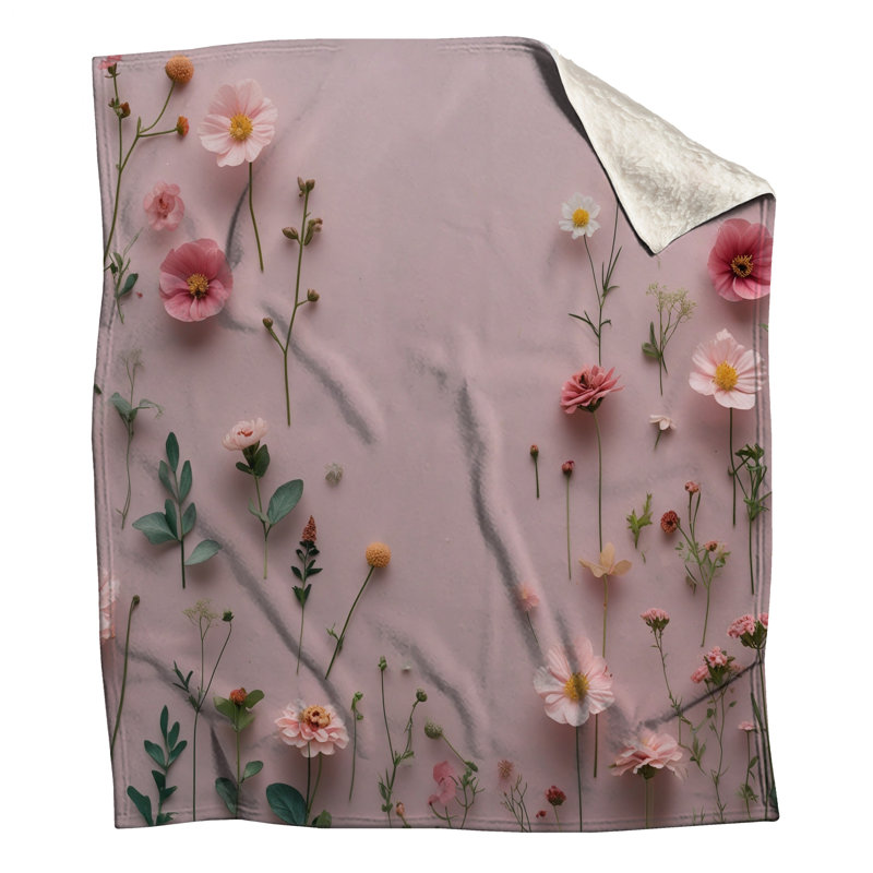 Couvertures roses avec arrangement de fleurs sauvages, 50in W x 60in H