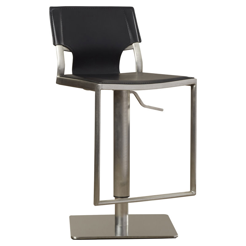 Aghan Swivel Upholstered Adjustable Height Counter Stool with Metal Frame, Black