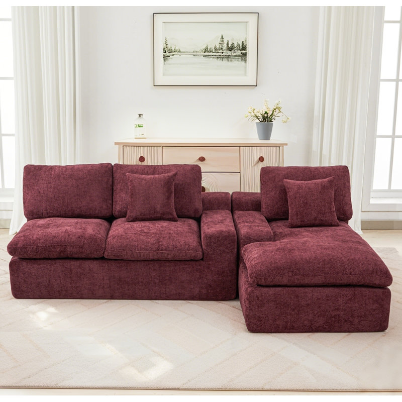 Canapé modulaire à compression double Bonyst 107,9 "avec coussin double couche et poches latérales, Rouge
