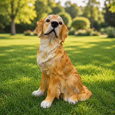 Statue de jardin Golden Retriever en résine, ornement réaliste de chien brun terreux pour jardin, pelouse et terrasse