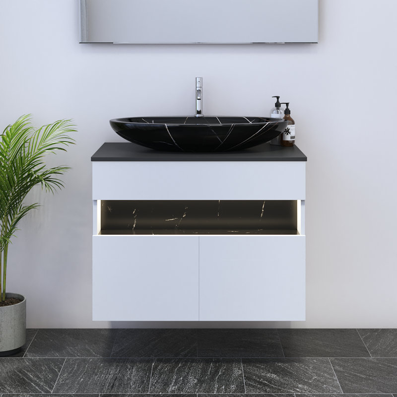 Meuble-lavabo simple 31,5 po avec comptoir Lieke, Noir, Noir
