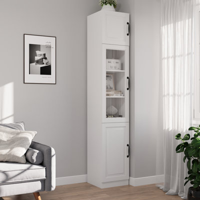 86.6" H Extra Tall Narrow Storage Cabinet, Tall Bathroom Cabinet with Glass Door and Shelves, 5-Tier Free-Standing Cube for Bathroom, Living Room, Kitchen, White