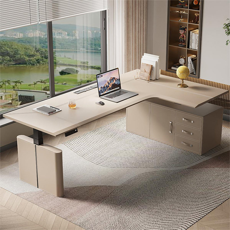 Bureau de coin en L à hauteur réglable électrique