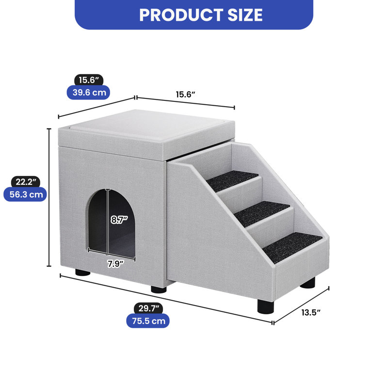 Escalier pour animaux avec rangement pour jouets, conception pliable en 3 étapes pour lits et canapés, Gris