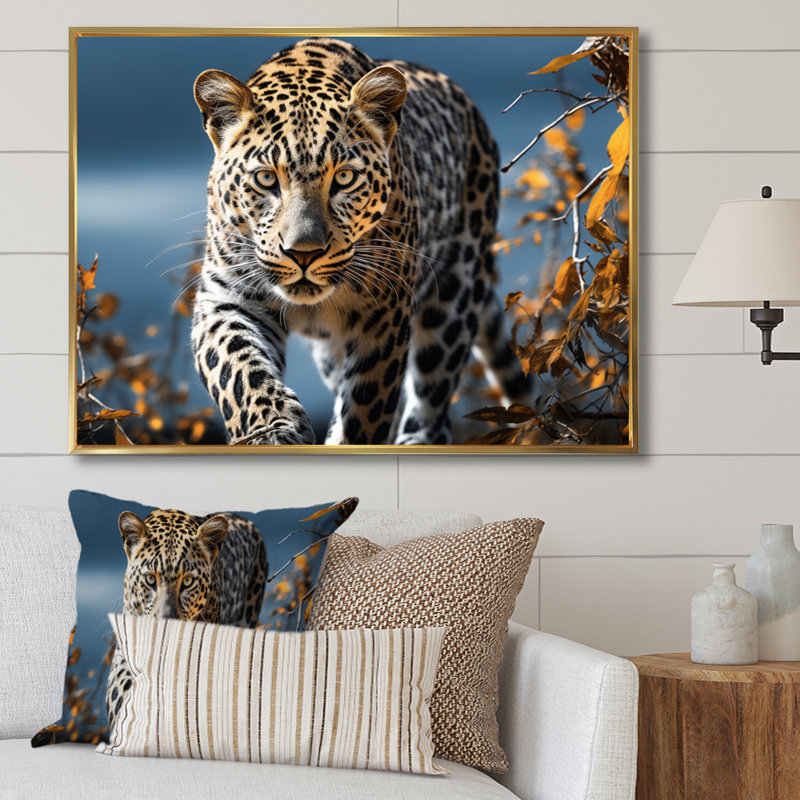 " Leopard Sleek Leopard ", Cadre flottant doré, H 24 po x l 32 po x P 1 po