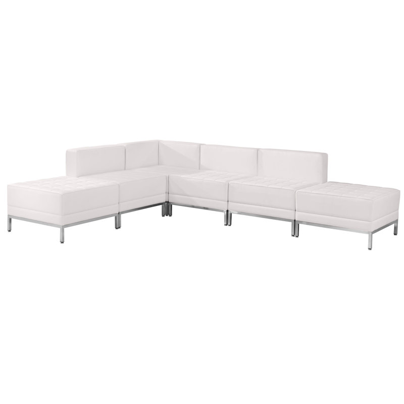 Hercules 6 Piece LeatherSoft Modular Sectional Configuration - Stainless Steel Legs, White