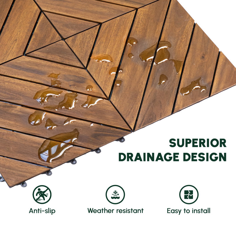 Carreaux de terrasse en bois emboîtables 12,1 po x 12,1 po BEEFurnI, Brun diagonal