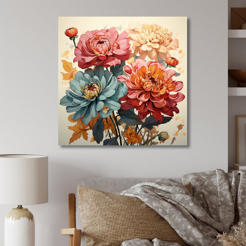 Illustration simple de Zinnia Bouquet III - Zinnias, art mural, Cadre flottant noir, H 30 po x l 30 po